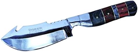 DC-804 7.5" Deercreek Muli Wood Color Handle Gut-Hook Hunting with Leather Sheath Knife