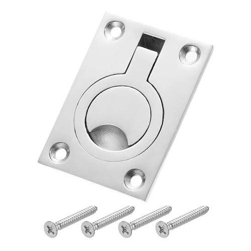 sourcing map Flush Ring Pull Handle, 1Pcs 63 x 44 mm - 316 Stainless Steel Square Recessed Door Pull with Screw, Hidden Door Latch for Marine Yacht Hatch Furniture
