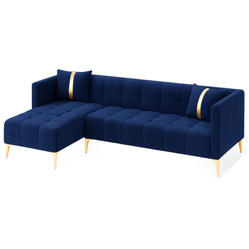 Image of Furny Styling 4 Seater Fabric LHS L Shape Sofa Set (Blue) | Soft Velvet Fabric | Modern Design | Comfortable Seating | Living Room Furniture