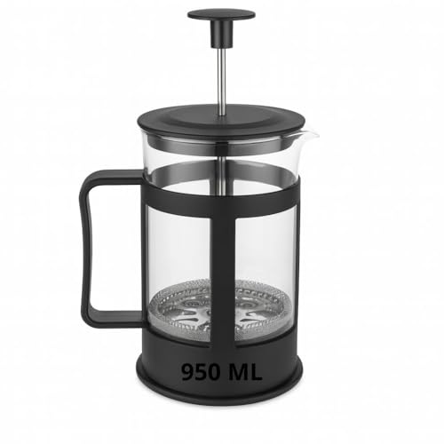 Cafeteira Prensa Francesa 950ml Vidro Borossilicato Manual Inox Café Encorpado Chá Espuma de Leite Pressca Cremeira Portátil Elegante Resistente Alta Temperatura Limpeza Fácil Sustentável