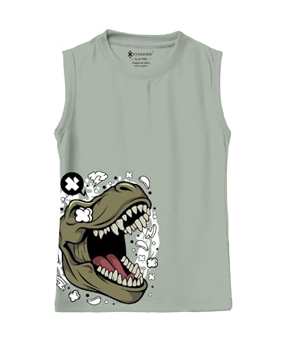 Image of KYDA KIDS 100% Cotton Bio Washed Premium Printed Boys Sleeveless Loose Fit Tshirt - Antibacterial Boys Vest - Pack of 3