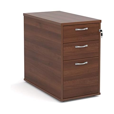 Mr Office Desk high 3 drawer pedestal with silver handles 800mm deep, Walnut Cover