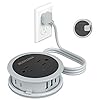 Travel Power Strip with USB Ports, 4 FT Winding Flat Plug Extension Cord with 4 AC Outlets, 3 USB (1 USB C), Portable Power Strip, Compact for Travel, Dorm Room, Cruise Essentials, Travel Gear, Grey