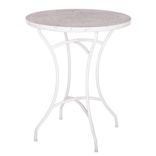 LOLAhome Mesa de jardín Terrazzo de mármol y Hierro Blanco | Ø60x72 cm | Resistente y Duradera | Estilo Hierro Forjado | para Exterior, jardín, terraza | Terrazzo
