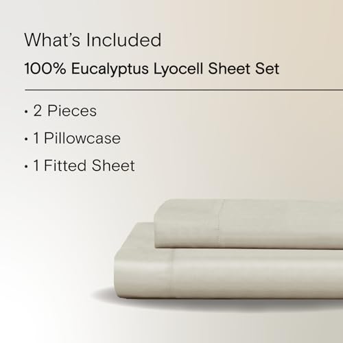 Sijo AiryWeight Tencel Sheet Set, 100% Lyocell Derived from Eucalyptus, Buttery Soft, Architectural Digest 2022 Best Cooling Sheets Winner - 2pc - 1 Pillowcase 1 Fitted (Fog, Twin XL)
