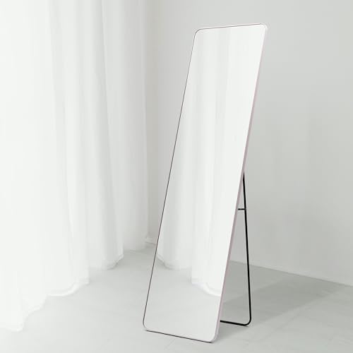 Image of Artspire Home Elegant Round Corner Wall Mirror | Aluminium Frame, Explosion-Proof Sheet with Stand |Dressing Mirror for Bedroom, Entryway, Walk-in Closet & Foyer Home & Office (White, 45x155CM)
