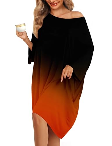 Image of KFUBUO Plus Size Nightgowns for Women Oversized Sleep Tshirts Dress Short Sleeves Sleepwear With Pocket Fit S-5XL