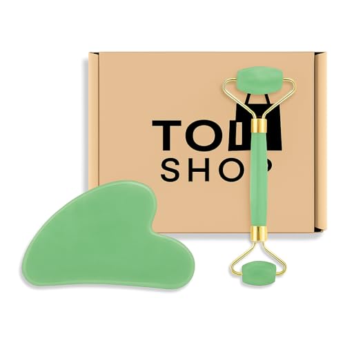 Image of (GREEN) Roller & Gua sha. For facial massager, under eye Dark circles, beauty treatment, puffy eyes, Eye roller and Blood flow.