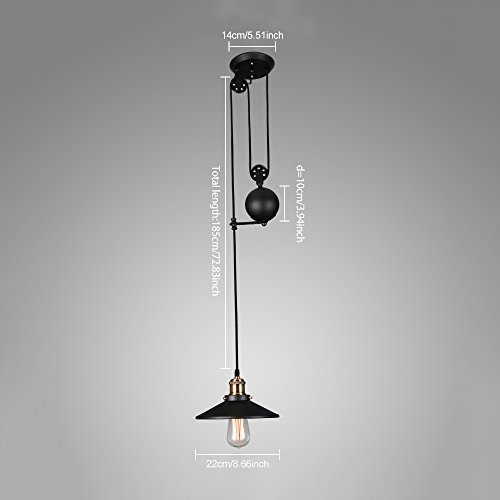 Winsoon 1 Light Pendant Lighting, Industrial Pulley Pool Table Light Fixture, Retro Steampunk Hanging Lamp, Adjustable Vintage Kitchen Island 1-Head Lights, Matte Black Painted #TOP1