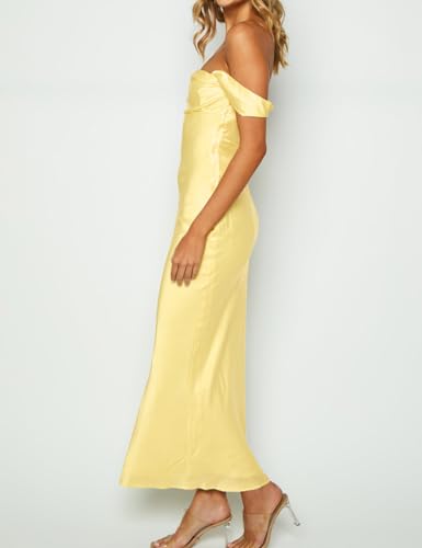 Image of Realtix Satin Off The Shoulder Strapless Bridesmaid Maxi Dress for Women