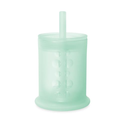 Olababy Silicone Training Cup with Straw Lid |Water Drinking Cup For Babies | 6+ Mo Infant To 12-18 Months Toddler | Sippy Cup For Kids & Smoothie Cup | Baby Led Weaning Supplies & Baby Shower Gifts