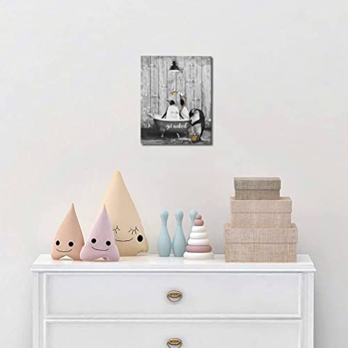 Farmhouse Bathroom Decor Wall Art Rustic Penguin Pictures Wall Decor Black And White Animal In Bathtub Canvas Print Framed Artwork Country Penguin Wall Art For Bathroom Wall Art Decoration 8"X10" #TOP2