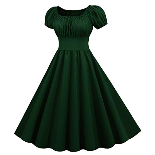 Robe d'été pour femme - Col carré - Manches courtes - Rétro des années 50 et 60 s - Vintage - Party Swing - Robe d'été décontractée - Robe de soirée d'Halloween - Robe sexy pour femme, vert, M Cover
