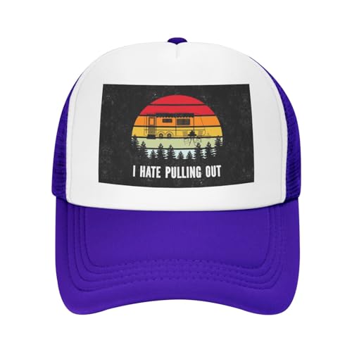 I Hate Pulling Out Trucker Hat Summer Mesh Cap with Adjustable Snapback Strap Unisex Purple