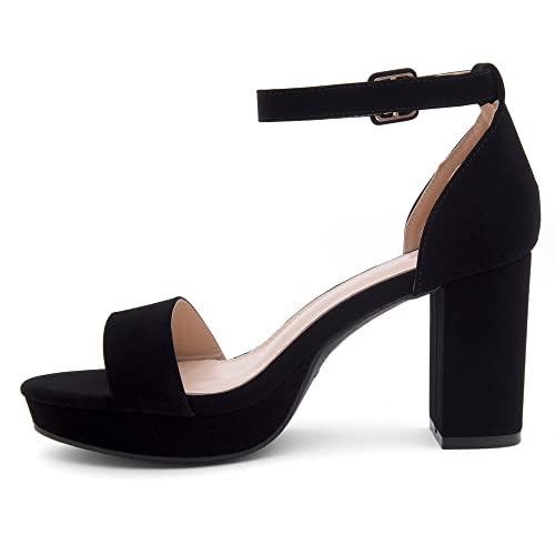 Shoe Land Platform Heels for Women | 3.75 Inch Chunky Block Heeled Sandals with Ankle Strap | Open Toe Strappy High Heels for Wedding, Party & Formal Events3