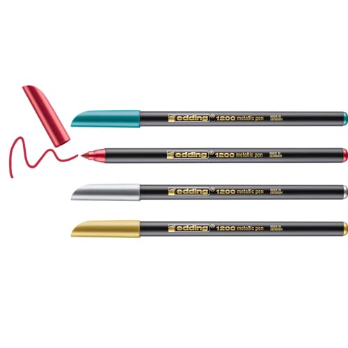 edding 1200 rotulador de color metálico 4 colores - x1 - punta redondeada 1-3 mm - para escribir, dibujar y esbozar - libros de visitas, fabricación de tarjetas, artesanías de bricolaje y scrapbooking