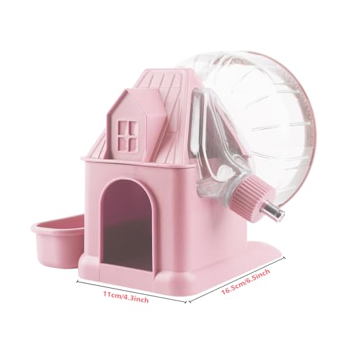 Image of 4 in 1 Silent Large Hamster Wheel Multifunctional Hamster Running Wheel Quite Running Spinner Wheel Accessories with Food Bowl Water Bottle for Hamsters Dwarf Gerbil (Pink)
