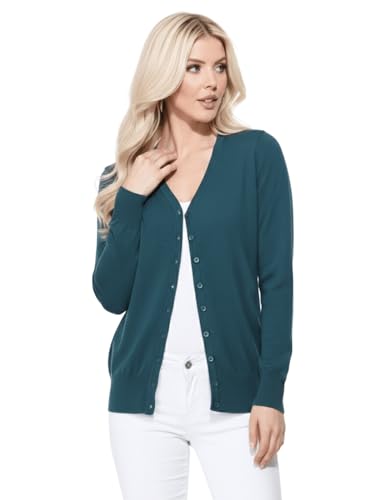 Image of YEMAK Women's Knit Cardigan Sweater - Long Sleeve V-Neck Basic Classic Casual Button Down Knitted Soft Lightweight Top