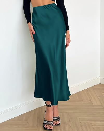 Image of BTFBM 2026 Summer Womens Skirts Silk Elegant High Waist Flowy Long Satin A-Line Midi Skirt Cocktail Wedding Party