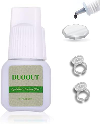 DUOOUT Individual Cluster Lash Glue,Sensitive Eyelash Extension Glue DIY Home PRO Eyelash Glue Black Eyelash Adhesive No Fume No Irritation 3-5 Sec Drying Time Retention 7-8 Weeks 5ml