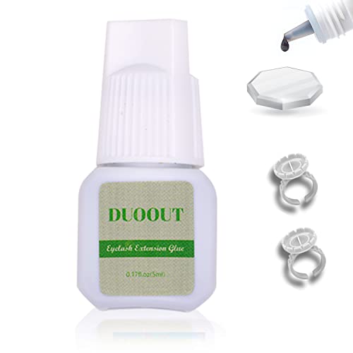 Duoout Individual Cluster Lash Glue,Sensitive Eyelash Extension Glue Diy Home Pro Eyelash Glue Black Eyelash Adhesive No Fume No Irritation 3-5 Sec Drying Time Retention 7-8 Weeks 5Ml #TOP1