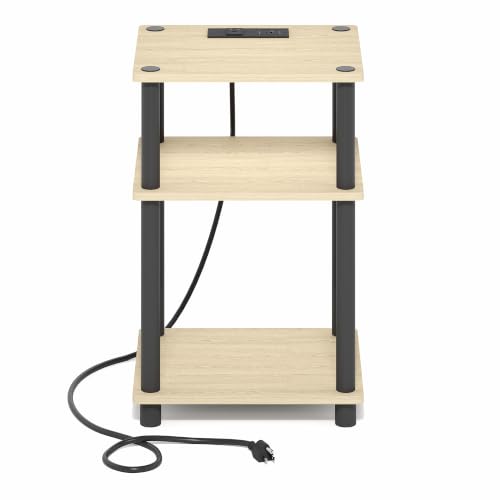 Image of Furinno Just 3-Tier Night Stand with Charging Station, Natural Oak | USB and Type-C Charging Port, Open Shelf Bedside Table, Side Table, End Table, for Living Room, Bedroom