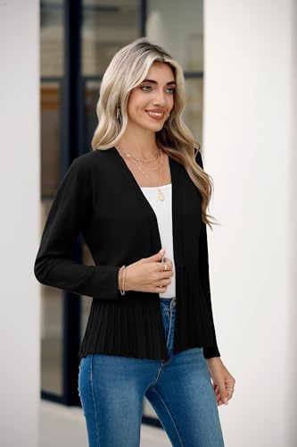 Bettysays Women's Casual Open Front Lightweight Cropped Cardigans Long Sleeve Sweater Soft Draped Peplum Knit Outwear2