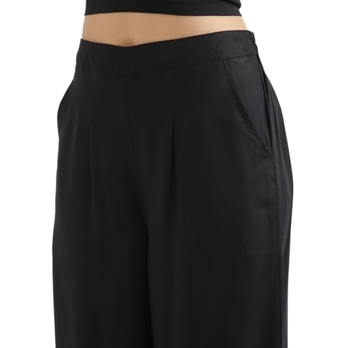 Image of SAADAA Palazzo Pants for Women Half-Elasticated Waistband | Palazzo for Women in Soft Viscose Fabric | Regular Fit with Mid Rise Waist & Deep Pockets | Versatile for Formal & Casual Wear