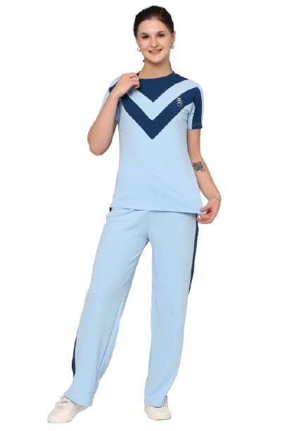 Image of Women's Cotton Blend Athletic Tracksuit - Round Neck Pullover Top & Bottom Set for Women and Girls | Sportswear & Loungewear Co-ord Set