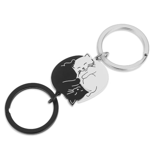 HJZHII 2PCS Couple Gift Keychain, Cute Cat Keychain Matching Keychains Couple Keyrings Valentine's Day Gift for Boyfriend Girlfriend Wife Husband Him Her Cat Lover Best Friends(Silber)