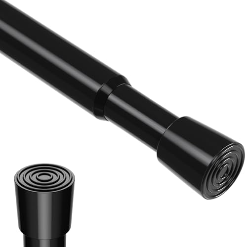 Spring Tension Rod 18-41 Inches No Drilling Adjustable Black Spring Loaded Curtain Rod Expandable...