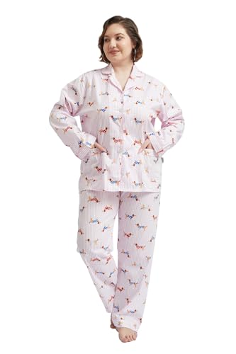 Image of GLOBAL Women Cotton Pajamas Long Sleeve PJs Button Down Sleepwear S-3XL