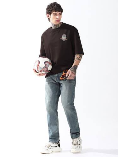 Image of Hubberholme Men Cotton Terry Printed Oversized Round Casual Neck Half Sleeves Tshirts
