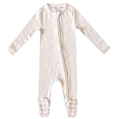 Image of Copper Pearl Zip-Up Footie Baby Pajamas - Soft Newborn Onesies for Boys & Girls, Tag-Free with Two-Way Zipper Baby Sleepers for Newborn - 24 Months, Oat