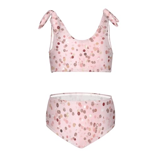 KLL Rose Gold Pink Glitter Girls 2 Piece Bikini Set Beach Swimsuits Swimming Suits Cute Shoulder Strap