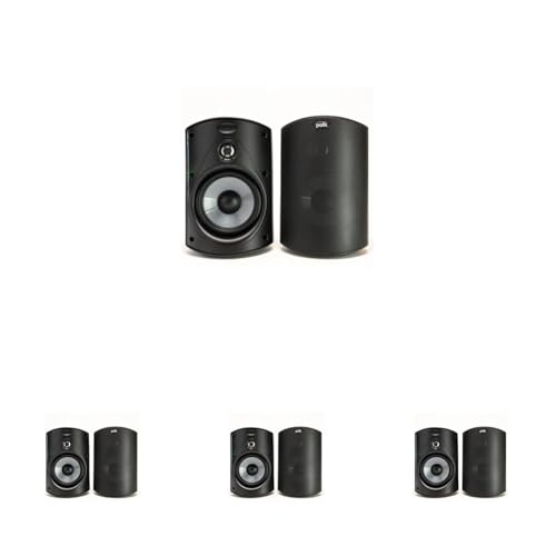 Image of Polk Audio Atrium 4 Weatherproof Outdoor Speakers with Powerful Bass (Pair, Black), All-Weather Durability, Broad Sound Coverage, Speed-Lock Mounting System (Pack of 4)