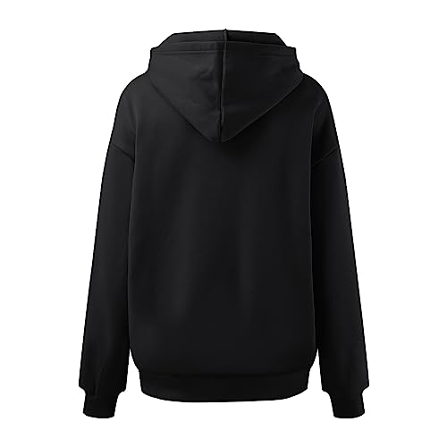 Pull à capuche graphique d'automne couleur unie manches longues