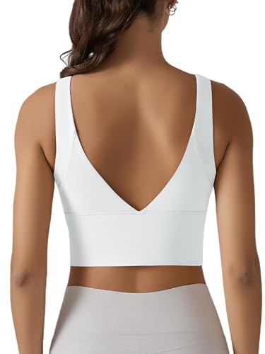 Image of ABOCIW Longline Sports Bra for Women V Back Wireless Padded Medium Support Yoga Bra Workout Crop Tank Tops