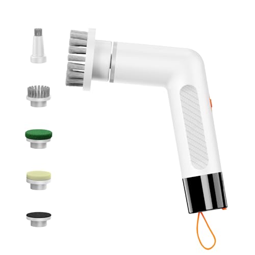 OneNine Cepillo de limpieza eléctrico, cepillo de limpieza con 5 cabezales intercambiables, pantalla LED, cepillo de limpieza eléctrico para baño, azulejos, cocina, neumáticos, alfombras