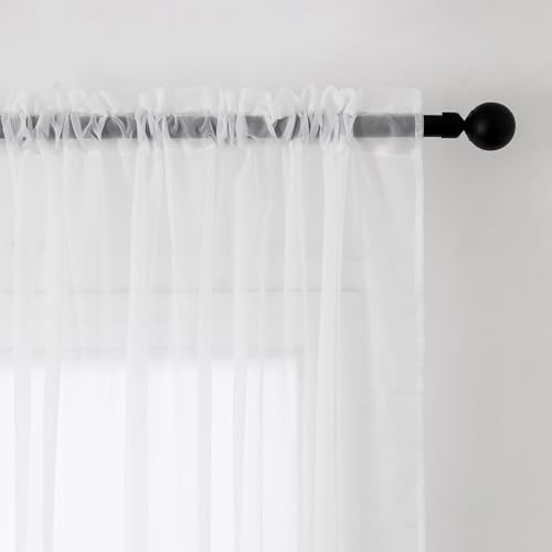 MIULEE Vorhänge Gardinen, Stangendurchzug Weiß, 2er Set 300x140cm aus Voile – Ansicht 3