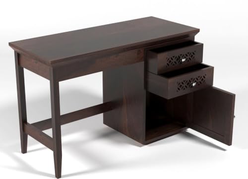 Image of Solid Sheesham Wooden Study Table & Desk with Drawer for Office and Home | Computer Laptop Table | Reading & Writing Desk | Laptop Desk (Walnut A)