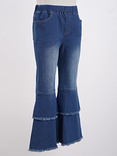 Linjinx Girls Stretchy Flare Skinny Jeans Kids Elastic Waistband Tiered Bell-Bottom Hem Denim Pants with Pockets4