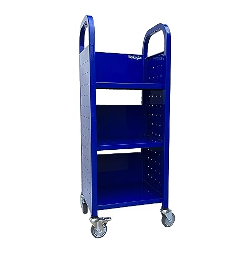 image for Workington Single Bank Rolling Book Truck Book Cart with 3 Flat Shelve