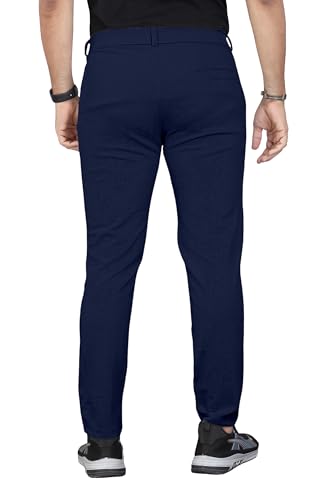 Image of Mehrang Men's Casual Textured Regular Fit Trousers, Formal Pants with Button Closure, Side Pockets, Polyester Trouser for Men