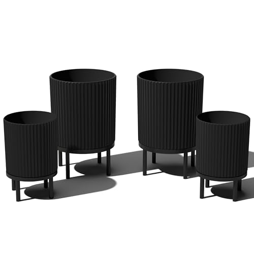 Image of Veradek Demi Series Raised Duo Planters - Set of 2 Planters with Stands | Made From a Durable Plastic-Stone Composite & Comes With Wooden Stand. Modern Porch /Patio Decor