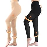 2 Pairs 20-30mmHg Compression Pantyhose for Women, Medical Graduated Compression Stockings Leggings Footless Support Compression Tights for Varicose Veins, Swelling, Edema (Black+ Beige)