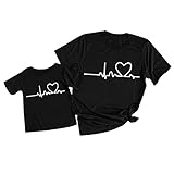 Pijamas Compatible with Polares Niña Mujeres Verano Casual Color sólido Cuello Redondo Estampado Divertido Padre Hijo Camisa Manga Corta mamá y yo Camiseta Top Raso Mujer