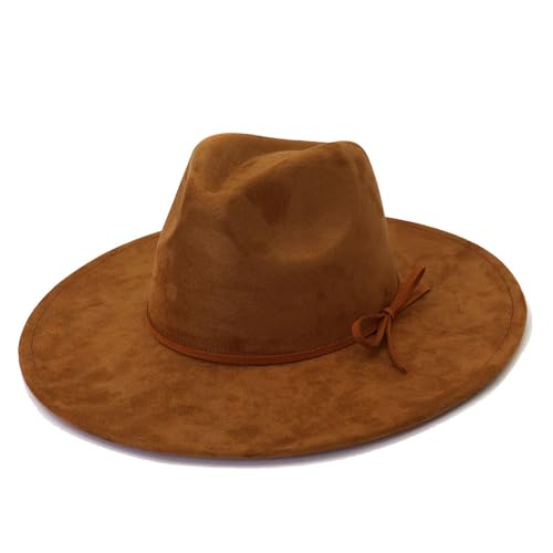 Image of Fedora Hats for Women Man with Big Wide Brim Classic Suede Panama Hat Western Outdoor hat