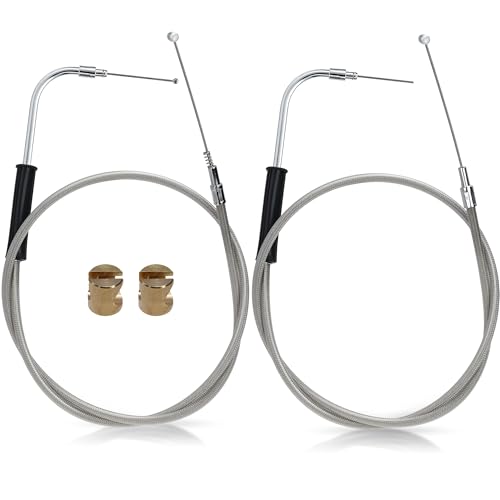 MoKitDora 43.29' Throttle Idle Cable for Harley 2000-2006 Touring Road Street Electra Glide 14' Bar 2007–2010 Softail 16' Handlebar no Cruise Control Stainless Steel Braided Clear PVC Coated