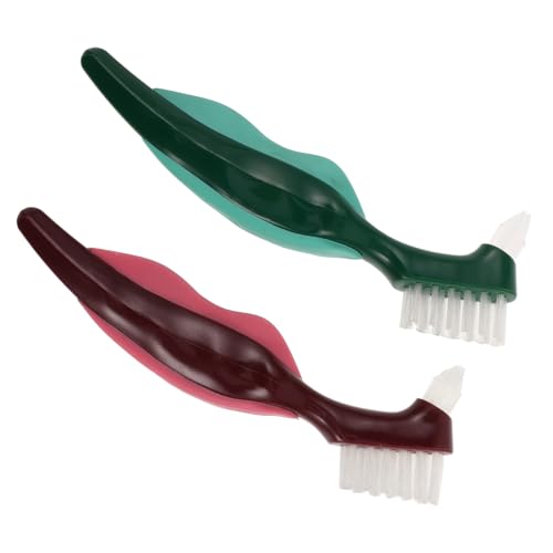 GANAZONO 2pcs Dentures Cleaning Essential: Dual-Head False Brush with Hard Bristles Effective Oral Care Tool for Seniors Elderly